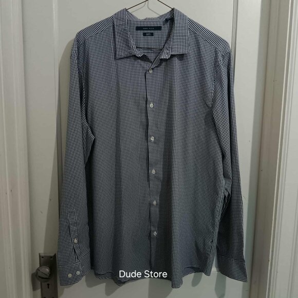 Perry Ellis Slim Fit Stretch Men's Shirt - Size: XXL - Black Checkered - Picture 1 of 4